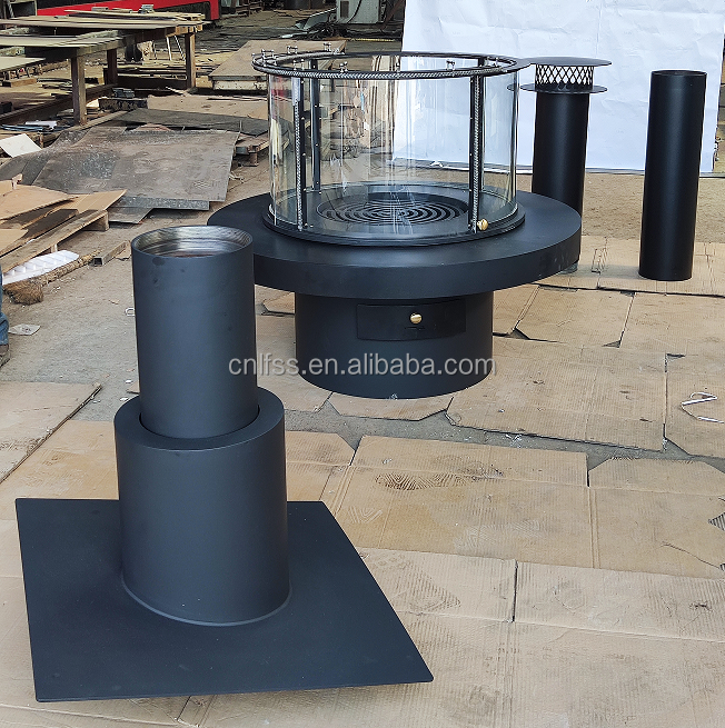 سطح بالا سیاه میز مدرن سبک اروپایی لوکس شیشه هنر چرخش شومینه فولاد کربن مبلمان گرد 4