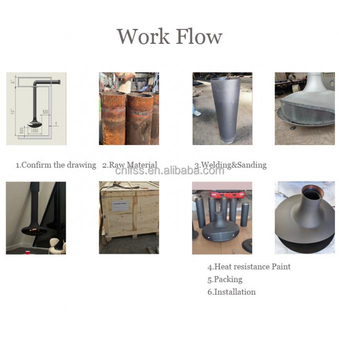 شومینه چوبی معلق سیاه آتش سوزی شومینه سقف داخلی فولاد سفارشی 3