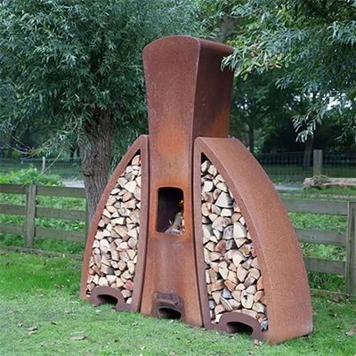 Contemporary Corten Fireplaces Modern Outdoor Metal Chimenea With Storage