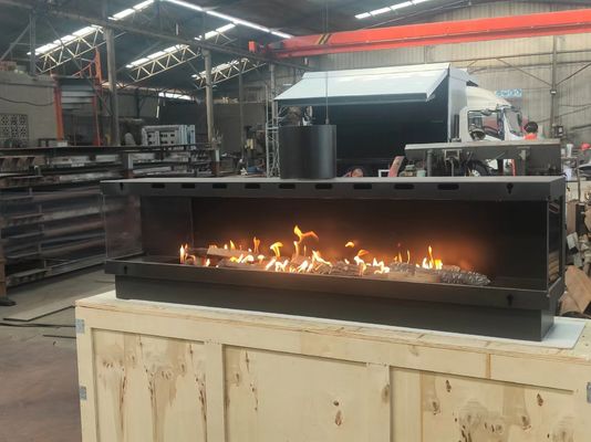 Three-sided gas fireplace European Black Matte Propane Gas Natural Gas Fireplaces Carbon Steel